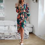 Printed Dress 2023 Autumn Winter Elegant V-neck Dress - Nioor