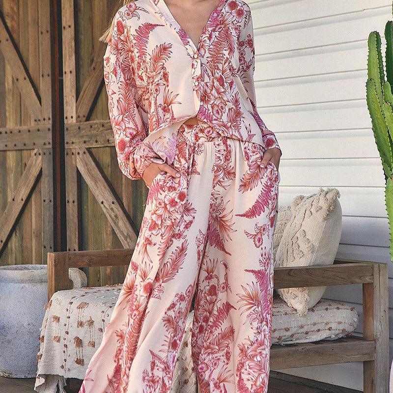 Printed Long Sleeve Women's Suit - Nioor