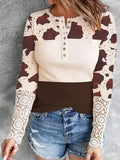 Printed Long-sleeved Top Women's Slim Knit Pullover - Nioor