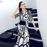 Printed One-piece Temperament Fried Street Jumpsuit Short-sleeved Wide-leg Pants - Nioor