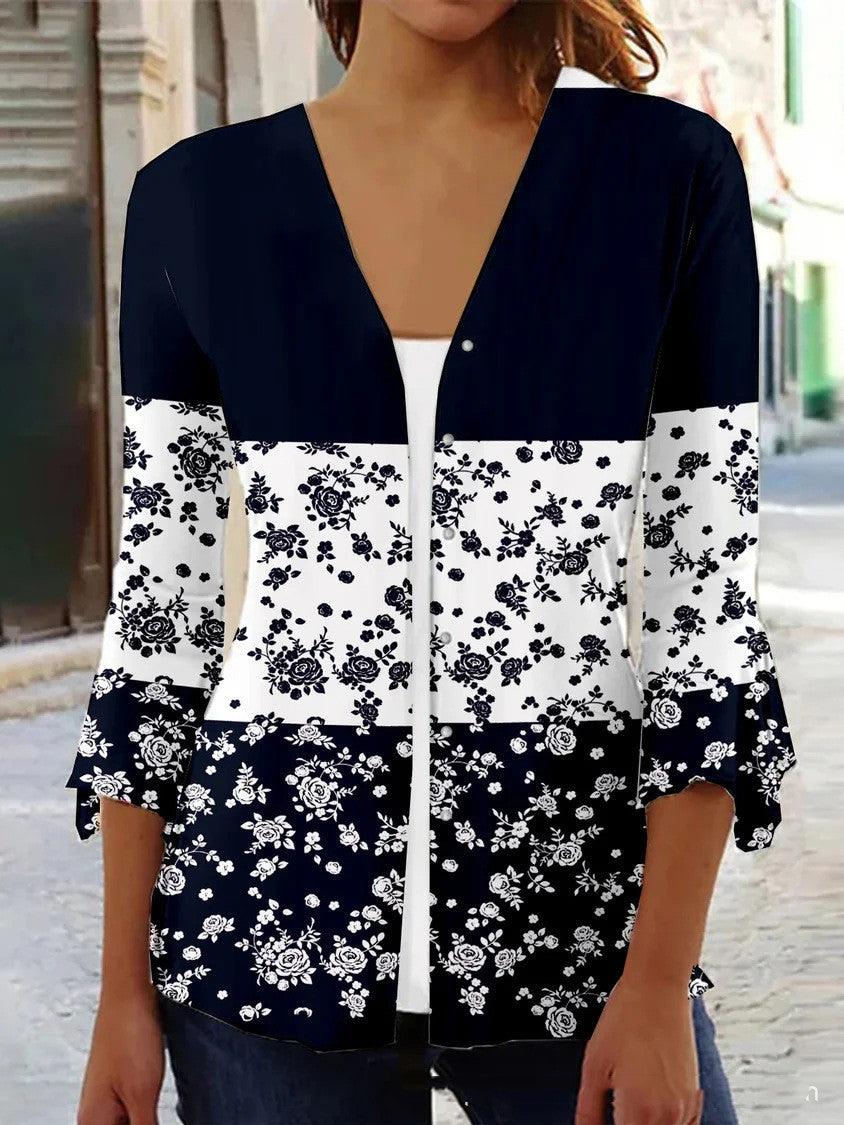 Printed Quarter Sleeved Cardigan Knit - Nioor