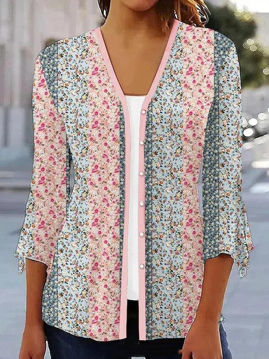 Printed Quarter Sleeved Cardigan Knit - Nioor