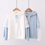 Printed Sleeves Hooded Splicing Pullover Hoodie For Women - Nioor