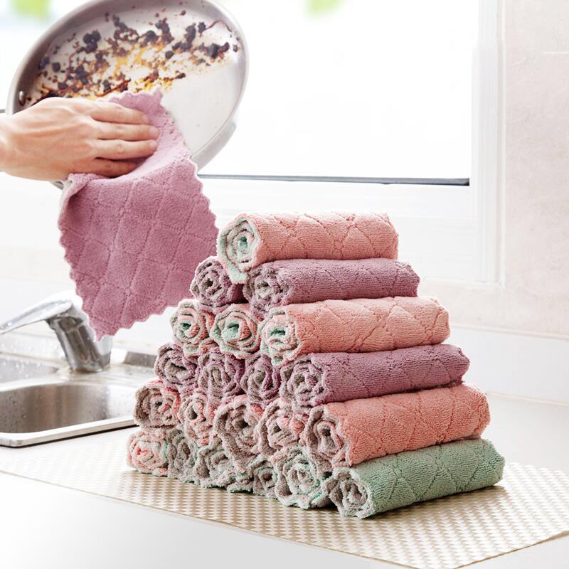 Printed Two-color Double-sided Absorbent Dish Cloth Non-stick Oil Hand Towel Thickening Wipe Tablecloth Kitchen Rag - Nioor