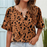 Printed V-neck Short-sleeved Casual Top T-shirt For Women - Nioor