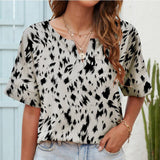 Printed V-neck Short-sleeved Casual Top T-shirt For Women - Nioor