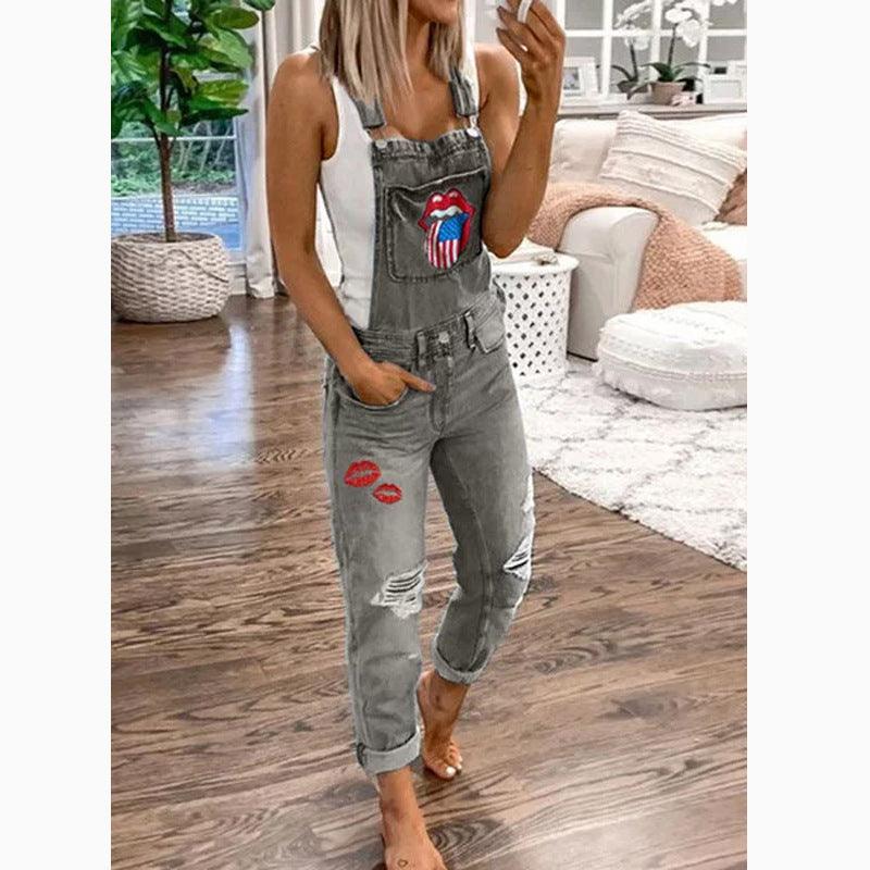 Printed Washed Women's Overalls - Nioor