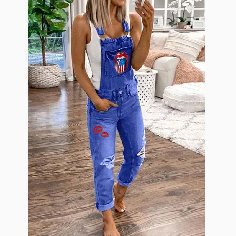 Printed Washed Women's Overalls - Nioor