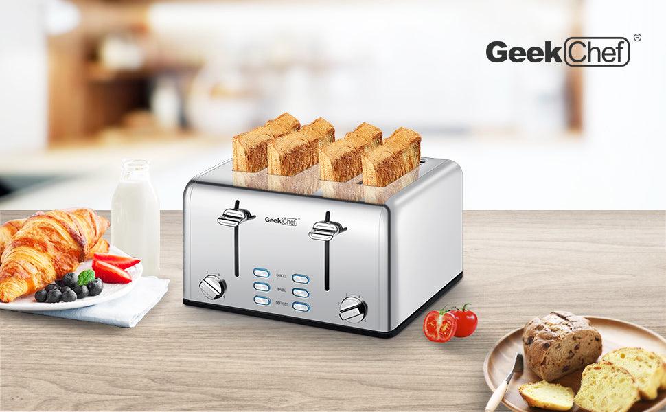 Prohibit Shelves In The Amazon. Toaster 4 Slice, Geek Chef Stainless Steel Extra-Wide Slot Toaster With Dual Control Panels Of Bagel,Defrost,Cancel Function,Ban Amazon - Nioor