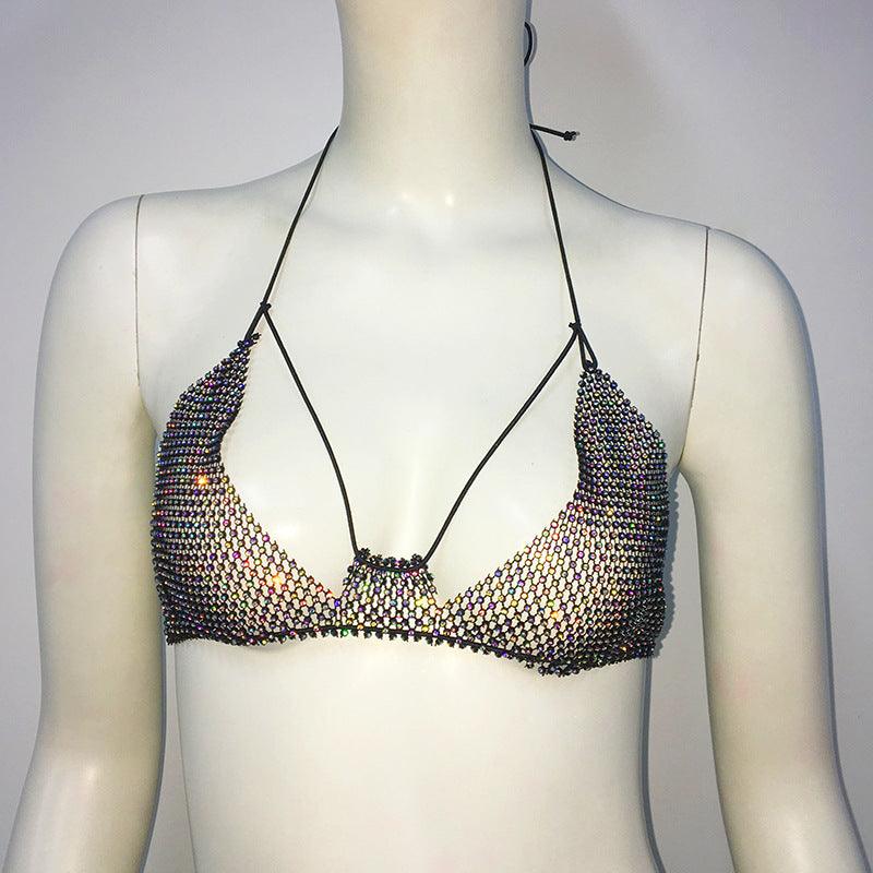 Punk Rhinestone Spaghetti Strap Bra Music Festival Top - Nioor