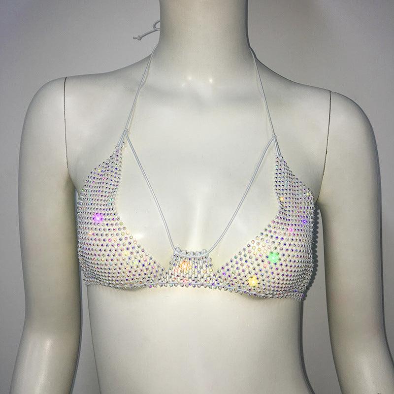 Punk Rhinestone Spaghetti Strap Bra Music Festival Top - Nioor