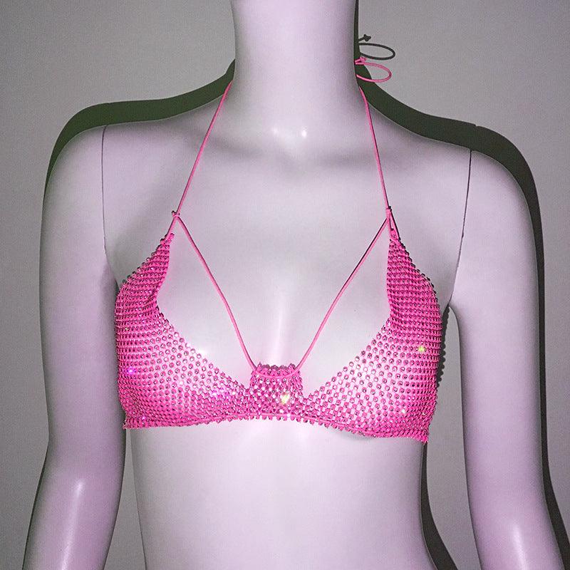 Punk Rhinestone Spaghetti Strap Bra Music Festival Top - Nioor