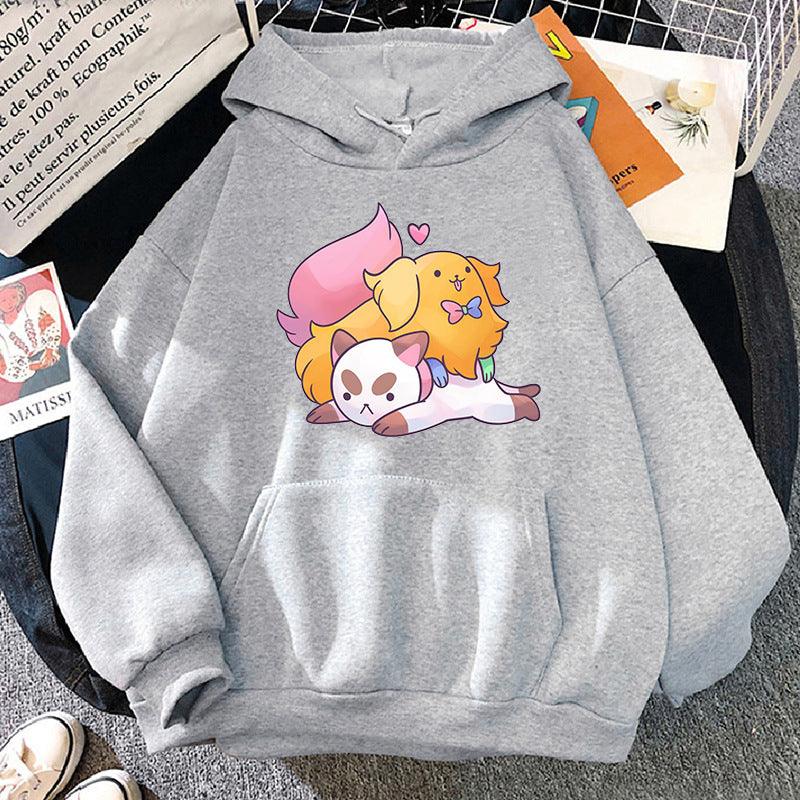 Puppy And Cat Cartoon Cute Printed Sweater - Nioor