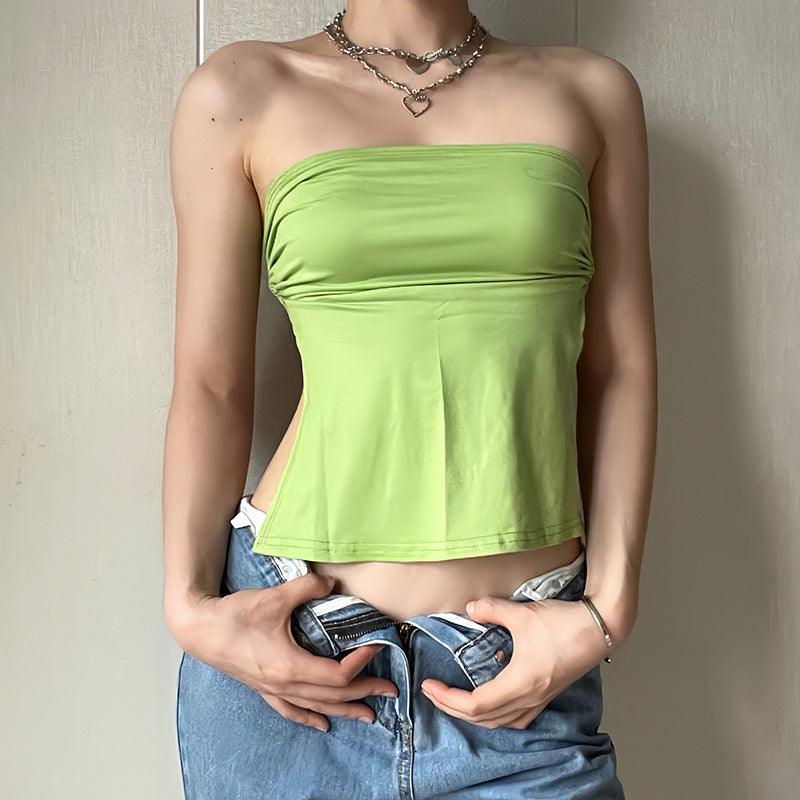 Pure Color Tied Tube Top Backless Wrap Chest Short Inner Wear Women - Nioor