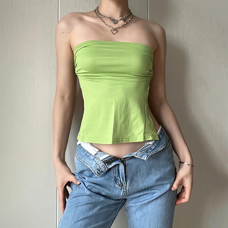 Pure Color Tied Tube Top Backless Wrap Chest Short Inner Wear Women - Nioor