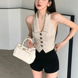 Pure Desire Chic Sweet Hot Girl Short Irregular Design Polo Collar Halter Sleeveless Knitted Vest - Nioor