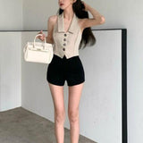 Pure Desire Chic Sweet Hot Girl Short Irregular Design Polo Collar Halter Sleeveless Knitted Vest - Nioor