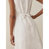 Pure White Suit Collar Sleeveless Waist Dress - Nioor