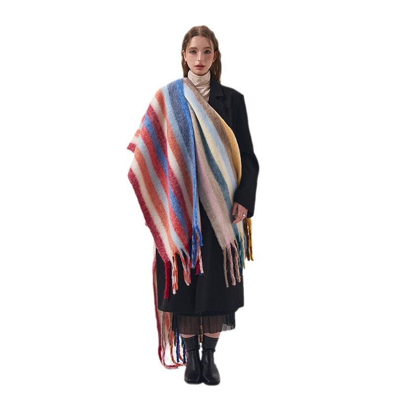 Rainbow Color-blocking Striped Scarf Winter Korean Style - Nioor