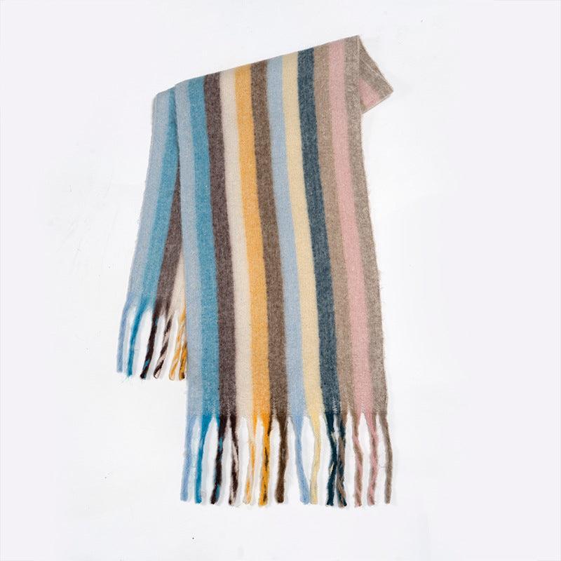 Rainbow Color-blocking Striped Scarf Winter Korean Style - Nioor