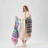 Rainbow Color-blocking Striped Soft Scarf - Nioor