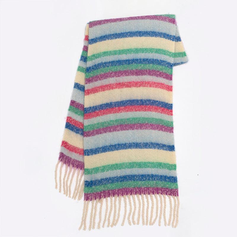 Rainbow Color-blocking Striped Soft Scarf - Nioor