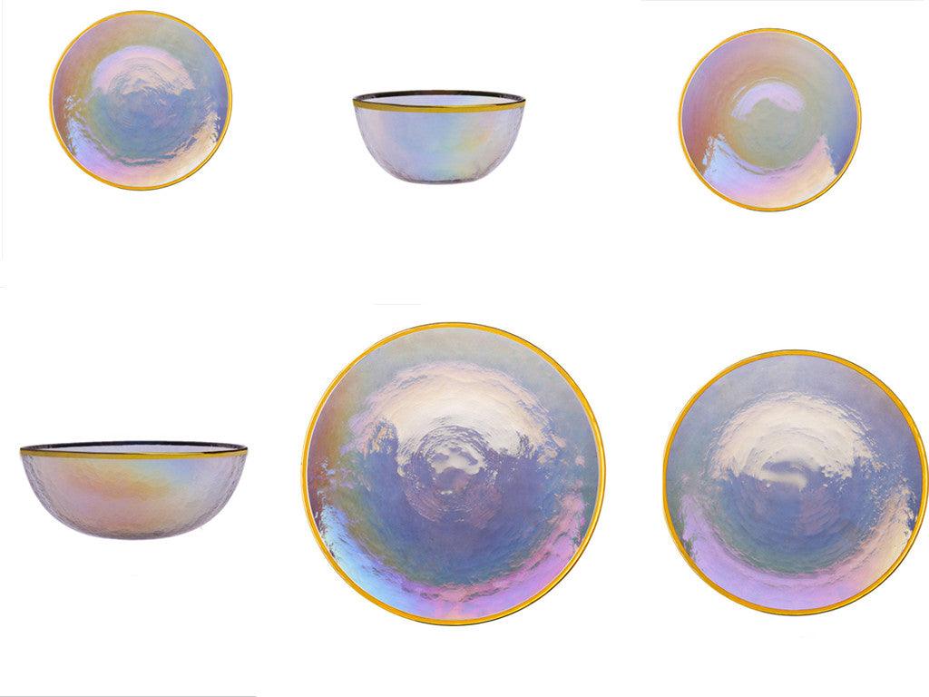 Rainbow Ion Plated Hammer Pattern Glass Plate Bowl Fruit Plate Bowl Set - Nioor