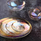 Rainbow Ion Plated Hammer Pattern Glass Plate Bowl Fruit Plate Bowl Set - Nioor