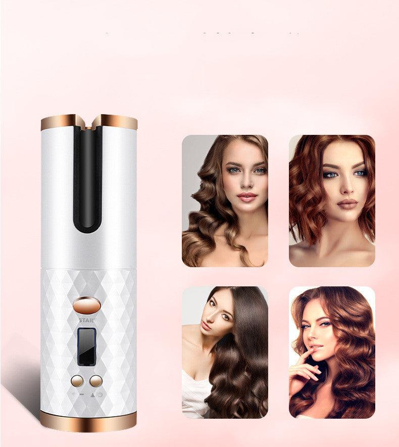 Rechargeable Automatic Hair Curler Women Portable Hair Curling Iron LCD Display Ceramic Curly Rotating Curling Wave Styer - Nioor