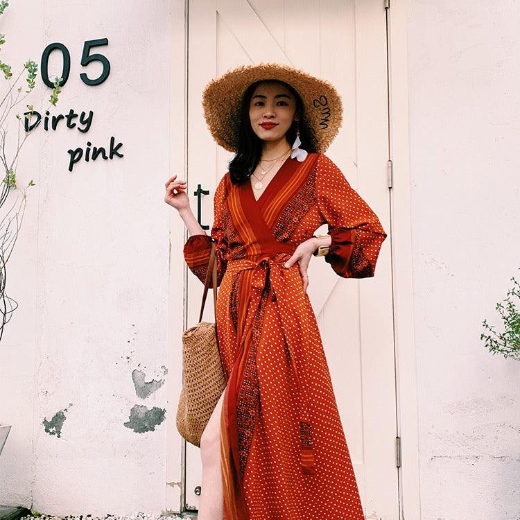 Red Dress For Desert Grassland Tourism And Vacation - Nioor