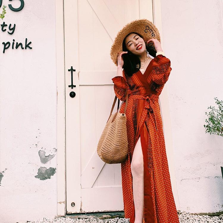 Red Dress For Desert Grassland Tourism And Vacation - Nioor