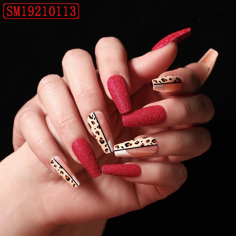 Red Jump Color Leopard Print Ballet False Nails - Nioor