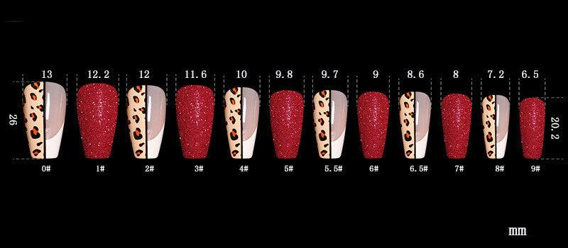 Red Jump Color Leopard Print Ballet False Nails - Nioor