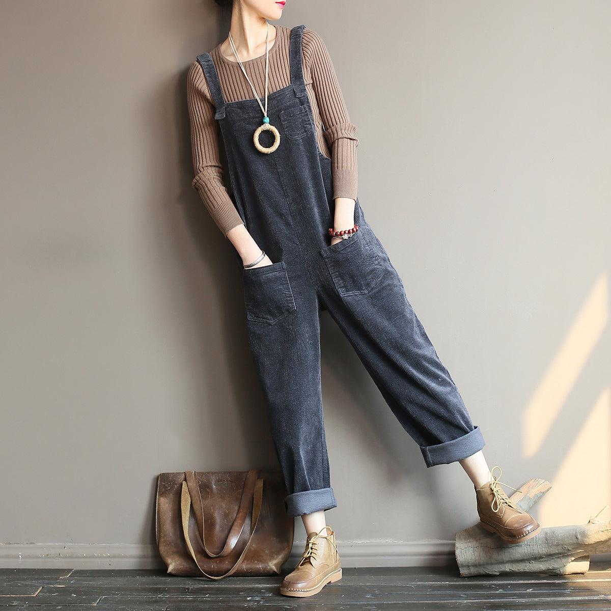 Retro Corduroy Women's Autumn Casual Overalls - Nioor