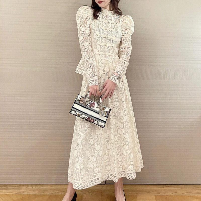 Retro Dress Republic Of China Style White Lace Dress Two-piece Set - Nioor