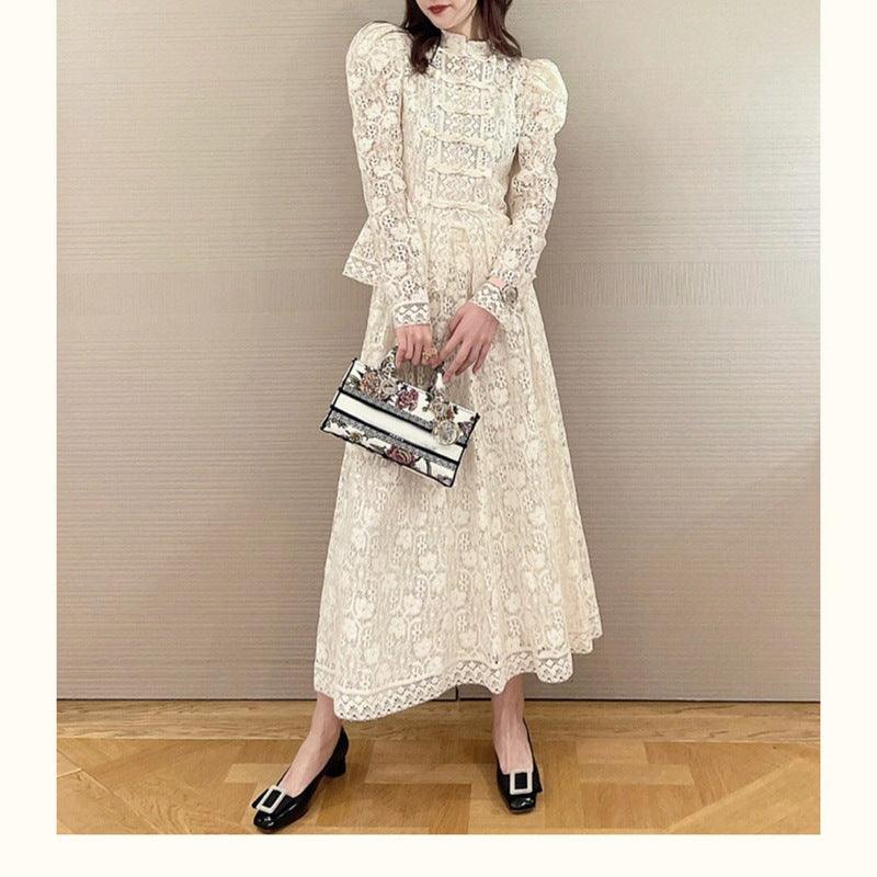 Retro Dress Republic Of China Style White Lace Dress Two-piece Set - Nioor