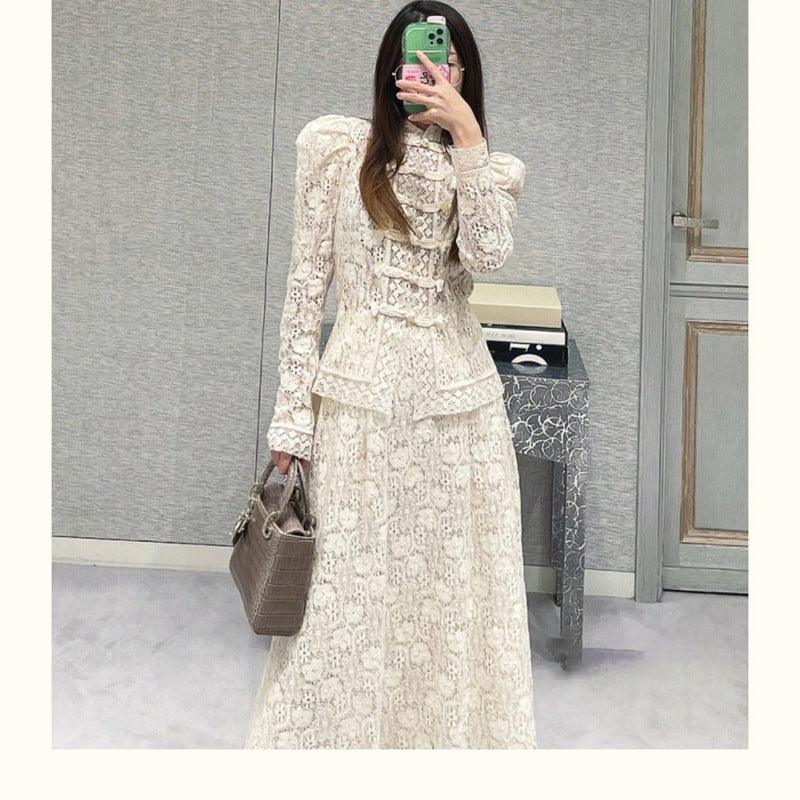 Retro Dress Republic Of China Style White Lace Dress Two-piece Set - Nioor