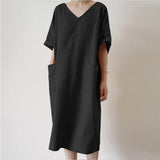 Retro Dress Women's Cotton Casual Solid Color Long - Nioor