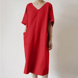 Retro Dress Women's Cotton Casual Solid Color Long - Nioor