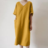 Retro Dress Women's Cotton Casual Solid Color Long - Nioor