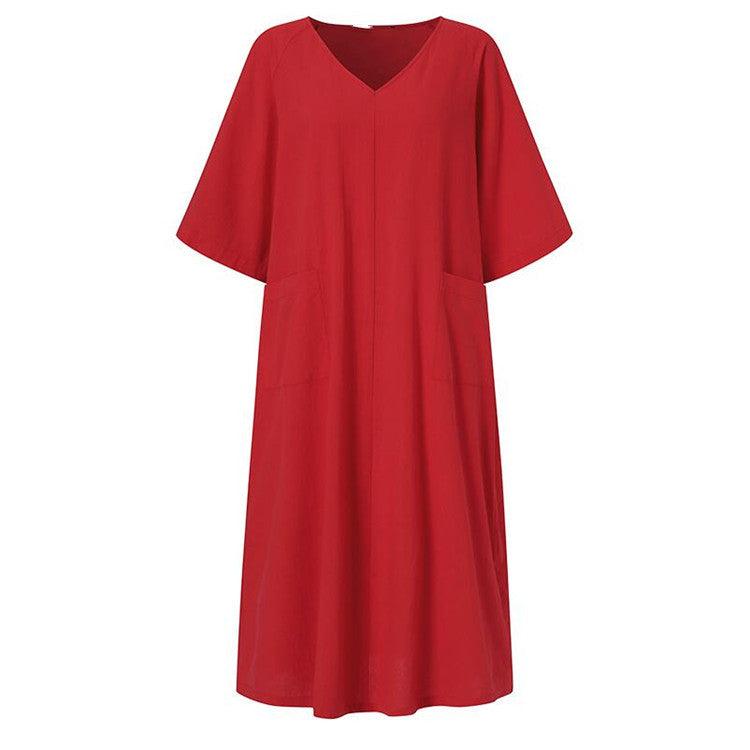 Retro Dress Women's Cotton Casual Solid Color Long - Nioor