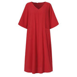 Retro Dress Women's Cotton Casual Solid Color Long - Nioor