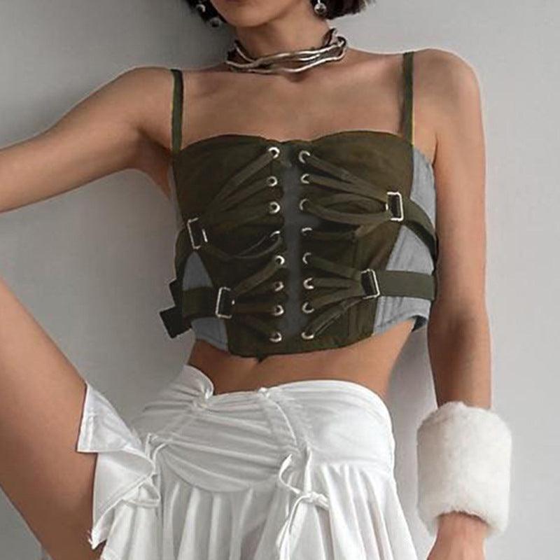 Retro Mechanical Style Deconstructed Split Camisole - Nioor