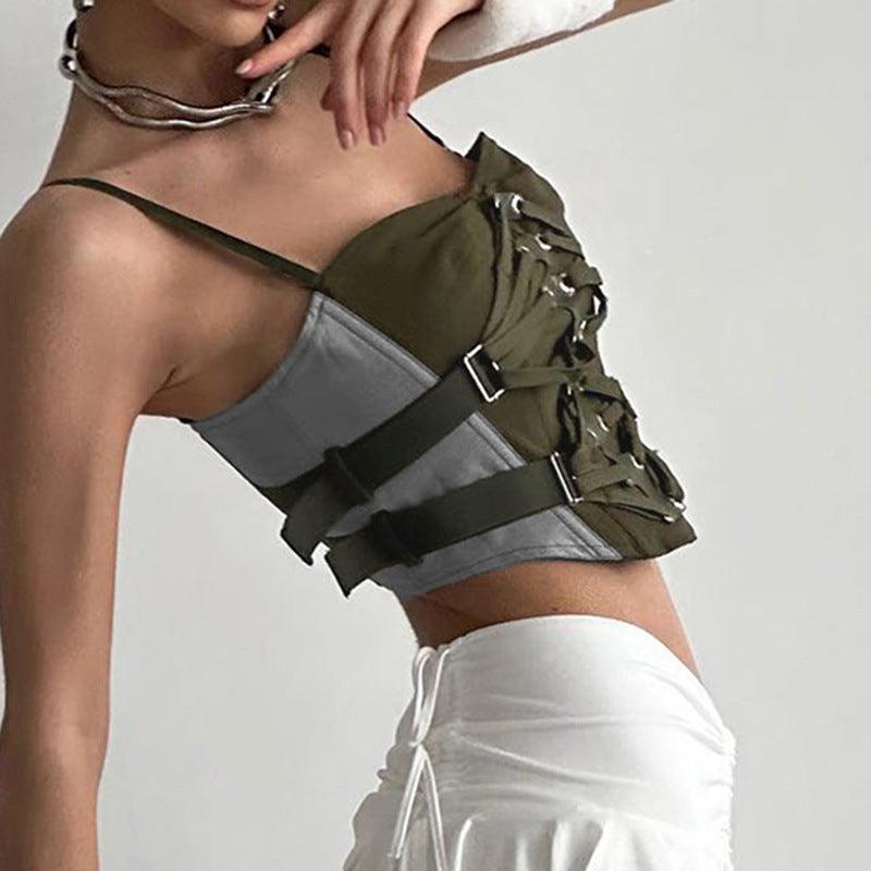 Retro Mechanical Style Deconstructed Split Camisole - Nioor