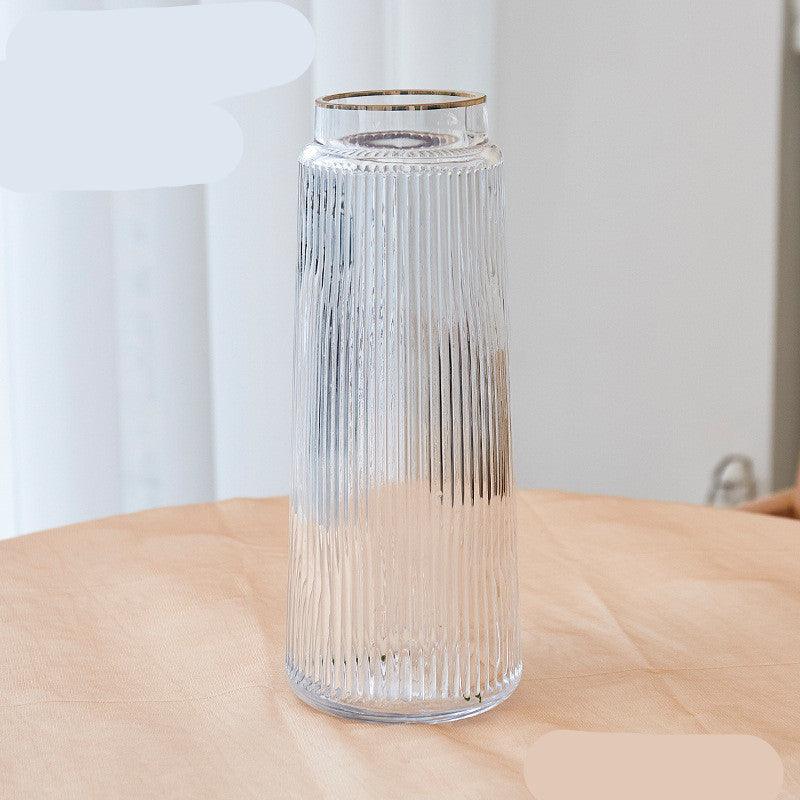 Retro Striped Glass Vase Modern Minimalist Fresh Flowers Dried Flower Floral Arrangement - Nioor