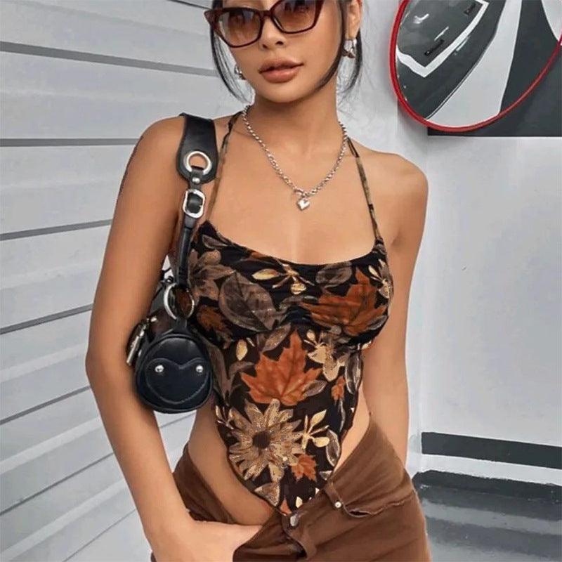 Retro Style Spicy Girl Maple Leaf Printed Camisole Short Vest Top For Women - Nioor