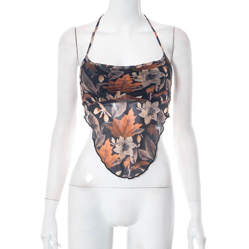 Retro Style Spicy Girl Maple Leaf Printed Camisole Short Vest Top For Women - Nioor