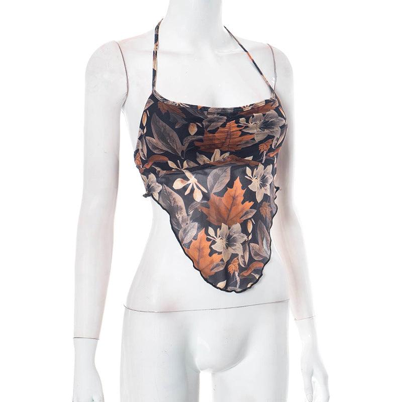 Retro Style Spicy Girl Maple Leaf Printed Camisole Short Vest Top For Women - Nioor