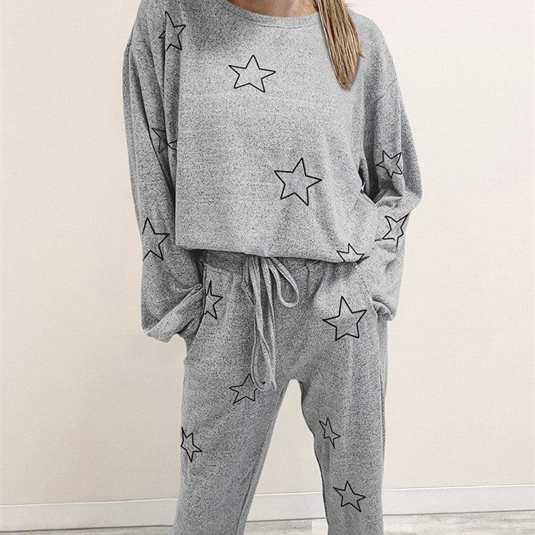 Round Neck Geometric Printed Homewear Two-piece Set - Nioor