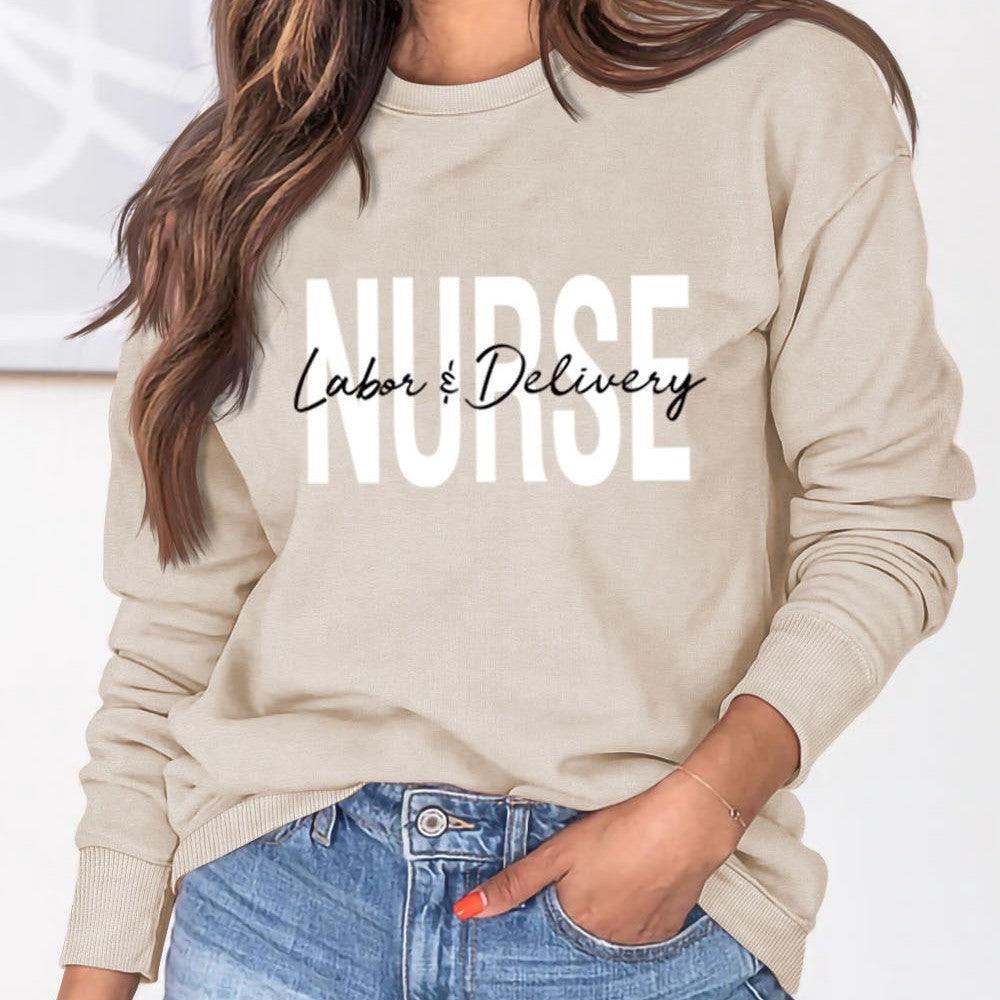 Round Neck Letter Printing Loose Plus Size Long Sleeve Sweater - Nioor